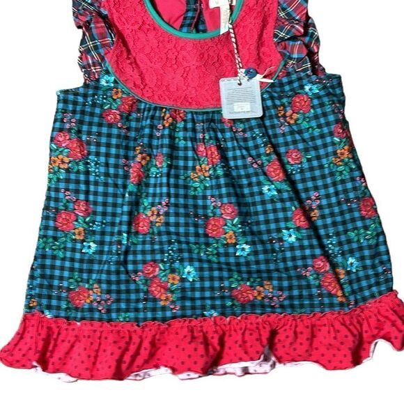 Matilda Jane boughs of Holly tunic top gingham ruffle floral prairiecore new 14 - Picture 4 of 7